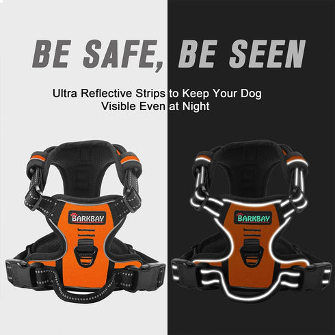 BARKBAY No Pull Dog Harness with Front Clip - Heavy Duty Reflective Control Handle for Large Dog Walking (Orange, S)