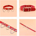 Red Leather Choker Collar with Chain Leash Set, Adjustable Soft PU Heart Pendant Necklace for Women & Pet Dogs
