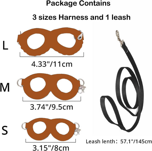 3PC Set Sugar Glider Harness Leash for Small Animal Soft Leather Training Ourdoor Walking Vest for Squirrel Hamster Rat