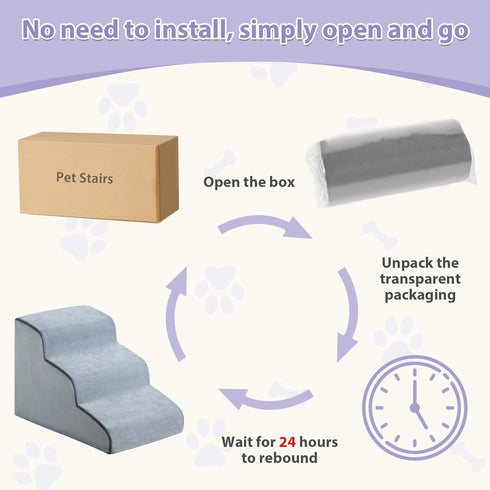 Dog Stairs for Small Dogs, 3-Steps Ramp for Bed and Couch, Non-Slip Bottom, Highly Supportive Foam, Dog Steps for Cats