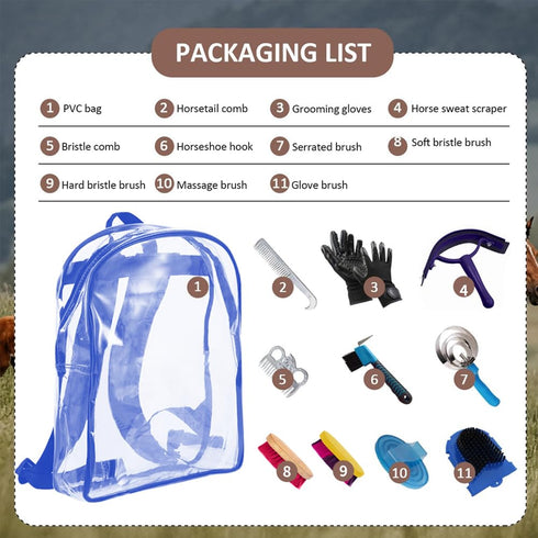 La La Pet 11Pcs Set Grooming Kit with Bag - Brush for Horse Cleaning, Care and Tack Room Supplies
