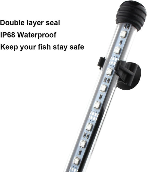 15 inches LED Aquarium Light, 2.5W Submersible Underwater Light with 21 LED Beads, 12 Colors, 19 Modes, IP68 Waterproof