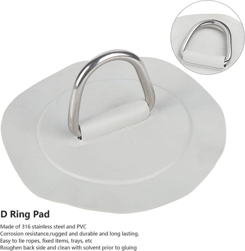 Pissente D Ring Pad, 150mm/6in Surf D Ring Patch, PVC Stainless Steel D Ring Patch for Inflatable Boat, Raft, Kayak,