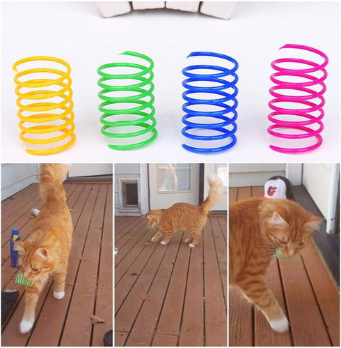 Andiker 24pcs Cat Spring Toy, Colorful Spiral Springs, Interactive Durable Plastic Toys for Indoor Cats