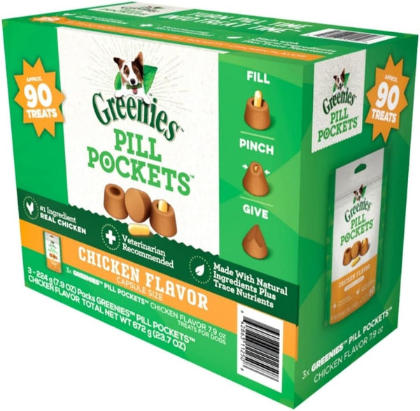 Greenies Chicken Flavor Capsule Size Pill Pockets Treats for Dogs 3 / 7.9 Oz Net Wt 23.7 Oz