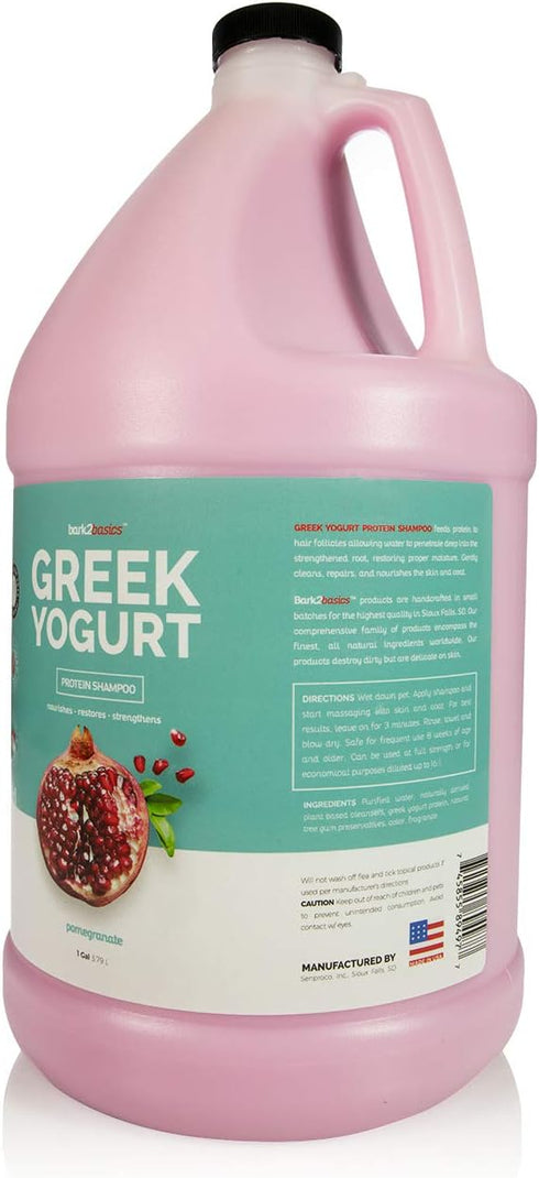 Bark 2 Basics Pomegranate Greek Yogurt Dog Shampoo, 1 Gallon - Protein Pet Shampoo that Repairs and Nourishes Skin and
