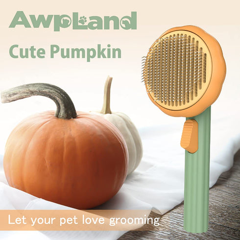 Dog & Cat Brush, Cute Pumpkin Self Cleaning Cat Brush for Shedding and Deshedding, Deep Cleaning Pet Brushes Pumpkin for Dogs Cats Puppy Rabbits Bunny