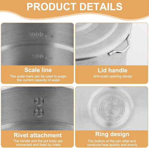 Stainless Steel Camping Cook Pot with Lid, 1.5L Large Capacity for Camping, Hiking, and Picnic