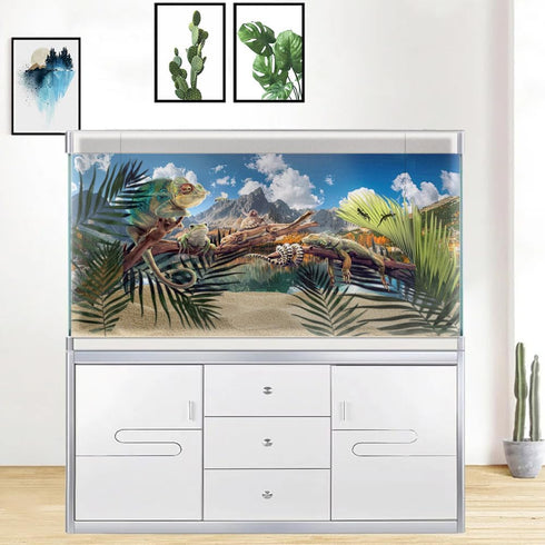 Natural Mountain Aquarium Background, Art Natural Landscape Theme for Fish Tank 36X18IN
