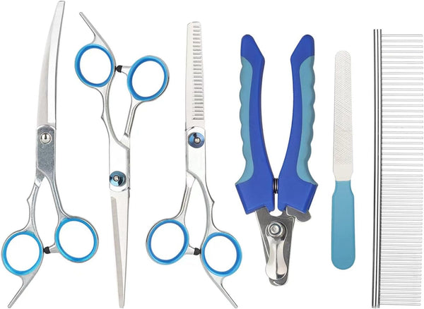 6-Piece Pet Grooming Scissors and Nail Clippers Set - Professional Dog and Cat Grooming Tools