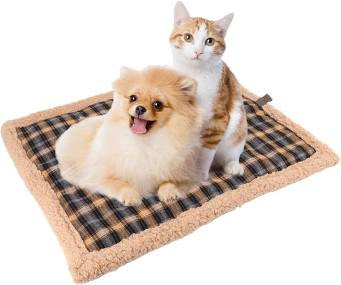 Self Warming Cat Bed - Washable Double Sided Lamb Wool Plaid Mat for Large, Medium, Small Dogs and Cats, Travel or Home