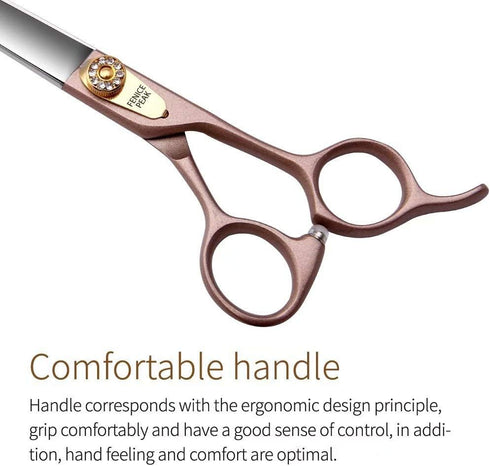Fenice Peak 7'' Dog Straight Scissors for Grooming, 440C Stainless Steel Rose Gold Professional Pet Trimming Shears