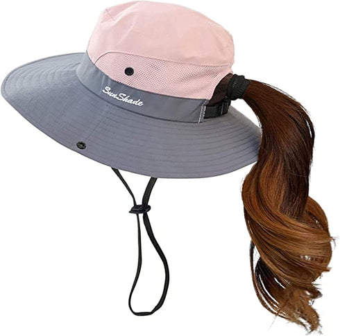 Women Safari Sun Protection Bucket Hat, Breathable Wide Brim Beach Outdoor Summer Hat (22"-23")