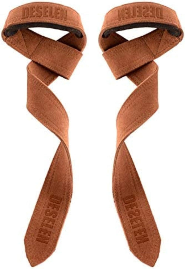 Leather Weightlifting Straps with Thick Soft Sponge Lining, Pair for Gym Workout