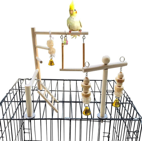 PINVNBY Bird Playground Parrot Play Gym with Wooden Perches, Ladders, and Swing Toy for Small Birds