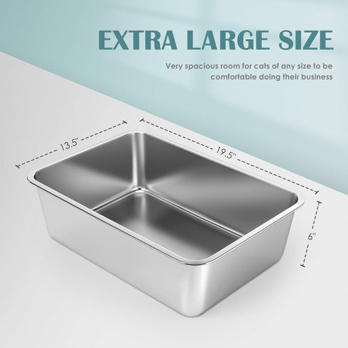 IKITCHEN Stainless Steel Cat Litter Box, Large Metal Litter Box for Cats and Rabbits, 19.5"L x 13.5"W x 6"H
