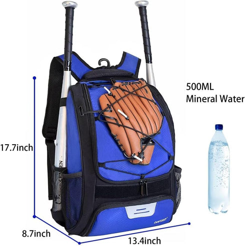 Youth Baseball Backpack Bag with Shoes Compartment, Bat Holder & Fence Hook for Softball & T-Ball Gear