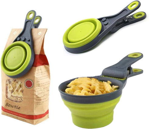 Collapsible Pet Scoop Silicone Measuring Cups Set, 3 in 1 Multi-Function Scoop Bowls Bag Clip for Dog Cat Food