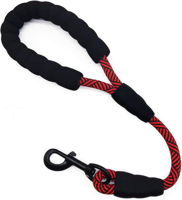 Short Dog Leash, 18 Inch Rope Traffic Leash with Padded Handle, 1/2” Strong Nylon for Medium Large Dogs - Red