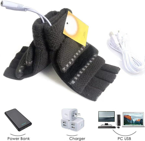 Women's & Men's USB Heated Gloves, Winter Hands Warm Laptop Gloves, Full & Half Fingerless Design
