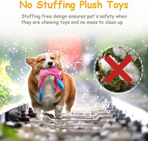 AWOOF No Stuffing Dog Toy Set, Crinkle Squeaky Chew Toys for Small Medium Large Breed Puppies, Durable Birthday