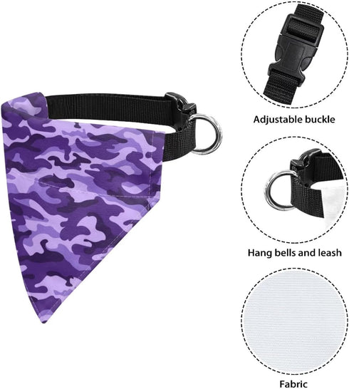 Purple Camo Dog Bandana, Adjustable Dog Collar with Quick Release Buckle, Classic Triangle Scarf (Multiple Sizes