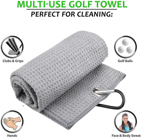 Golf Towels Set - Microfiber Waffle Design Golf Towel 16" X 24" with Hook and Loop Fastener and Retractable Brush