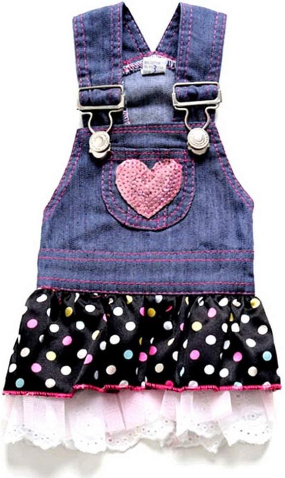 SELMAI Dog Costumes Dress Rompers - Denim Jumpsuit for Small Puppies, Pet Cats, Princess Jean Clothes with Pocket Bib,
