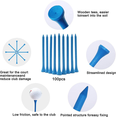 Golf Tees Durable Bamboo Tees - 100Pcs or 120Pcs 3-1/4" Biodegradable Material to Reduce Friction and Side Spin