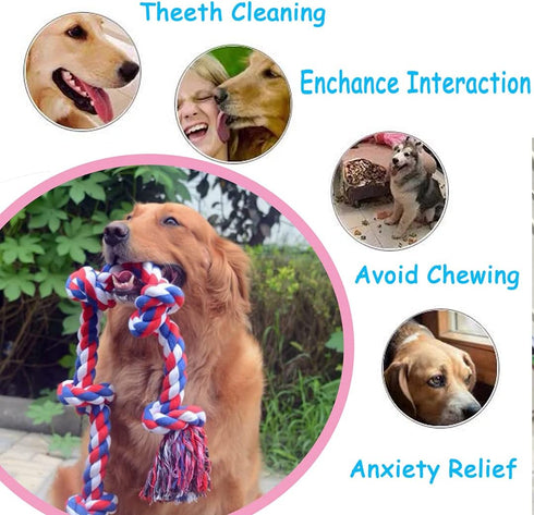 2 Pack 3.6 Feet Large Dog Chew Rope Heavy Duty Toys for Interactive Tug of War Play (Blue&Red)