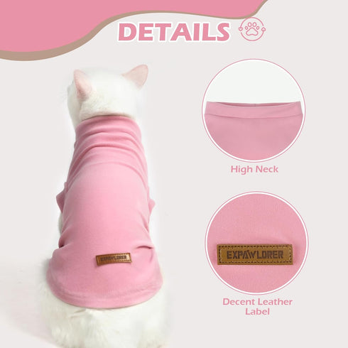 EXPAWLORER Soft Cat Sweater, Pink Medium, Warm Kitten Clothes, Fall and Winter Pullover Design, Fleece Sweatshirt for
