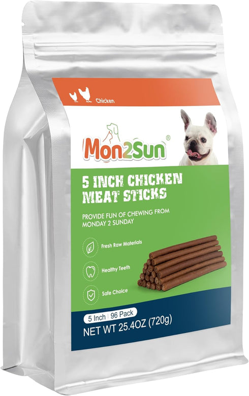 MON2SUN 5 Inch 25.4oz (96 Count-Pack 1) Dog Jerky Treats, Chicken Sticks (Chicken Liver Flavor) Rawhide Free Training