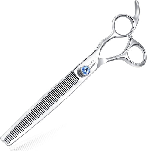 JASON 7.5" 56-Tooth Blending Grooming Scissors - Cats and Dogs Thinning Shears, Blue Jewelled Screw