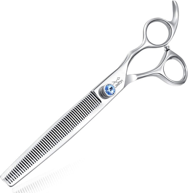 JASON 7.5" 56-Tooth Blending Grooming Scissors - Cats and Dogs Thinning Shears, Blue Jewelled Screw