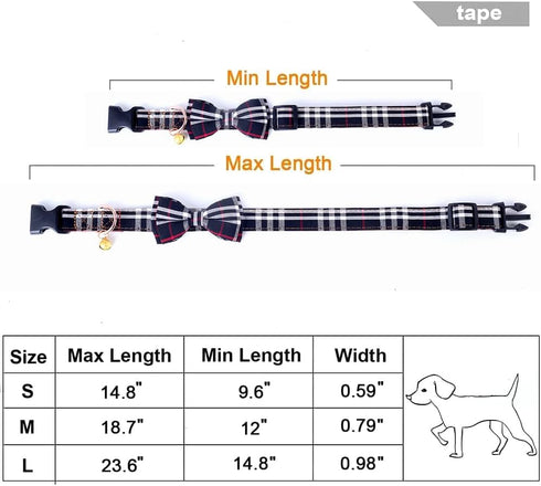 Adjustable Dog Collar with Bow Tie, Stylish Pattern for Small Medium Large Dogs and Cats