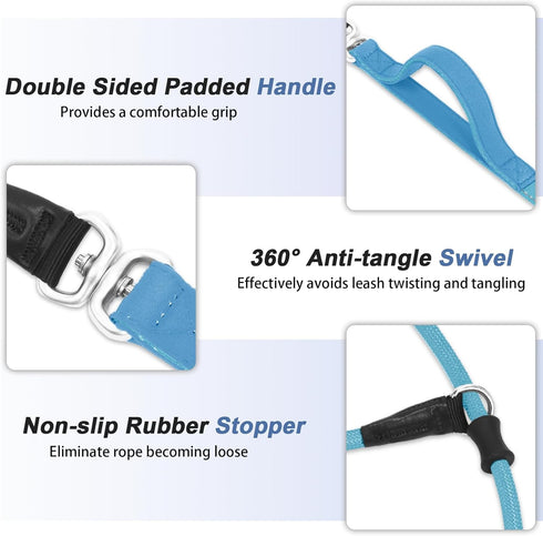 Slip Lead Dog Leash with Double Handle - Reflective Heavy Duty Nylon Slip Leash for Large Medium Small Dogs