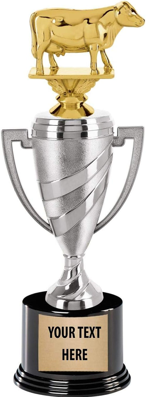 Crown Awards Dairy Cow Trophy, 10.5" Silver Cup Dairy Cow Trophies with