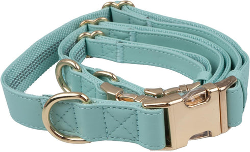 Leather Dog Collar and Leash Set, 7FT Reflective Vegan Leather with Gold Metal Buckle for Small, Medium, Large Dogs (S,