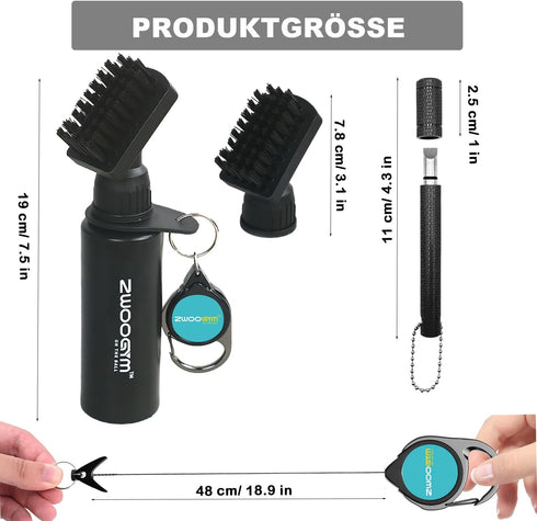 Pro Golf Club Cleaner Brush and Groove Sharpener Tool with Retainer Clip, Squeeze Bottle Holds 4 oz. Water, Golf Bag