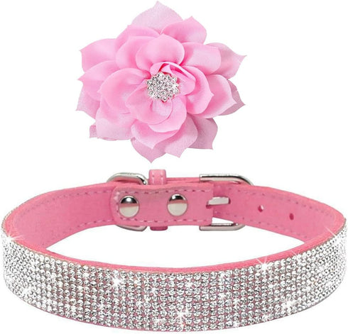 Cute Dog Collar with Bling Rhinestone, Fancy Crystal Diamond Soft Collars for Small Medium Large Breed Dogs (M, Pink2)
