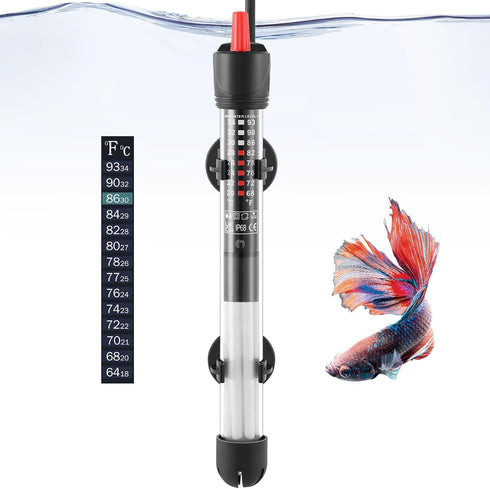 FEDOUR 50W 100W 300W Submersible Glass Aquarium Heater for Fresh and Salt Water (100W)