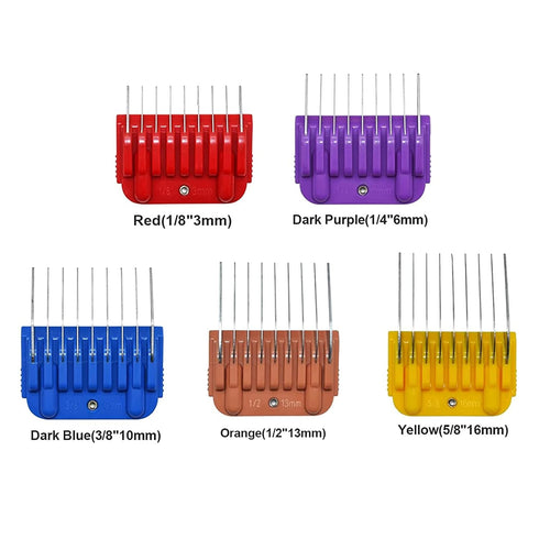 COSYONALL Animal Stainless Steel Dog Guide Comb Set, 5 Color Cutting Length 1/8"-5/8" for A5 Detachable Blade