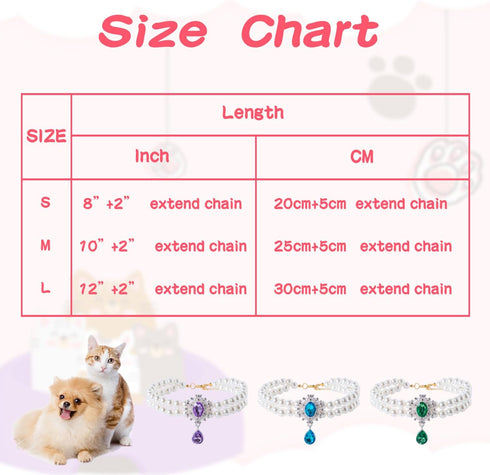 2 Row Pearls Collar for Cats, Rhinestone Necklaces for Small Dogs, Pearl Collar Accessories (Medium, Rosy)