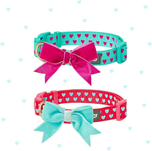 Blueberry Pet Adjustable Flocking Dog Collar - Pink Girl Dog Collars with Detachable Bowtie, 18-26 Inch Neck