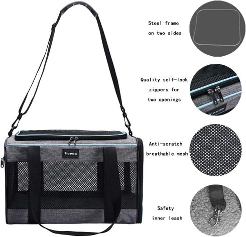 Cat and Dog Carrier for Pets Up to 16 Lbs, Soft-Sided Travel Bag, 17.5x11x11 Inches