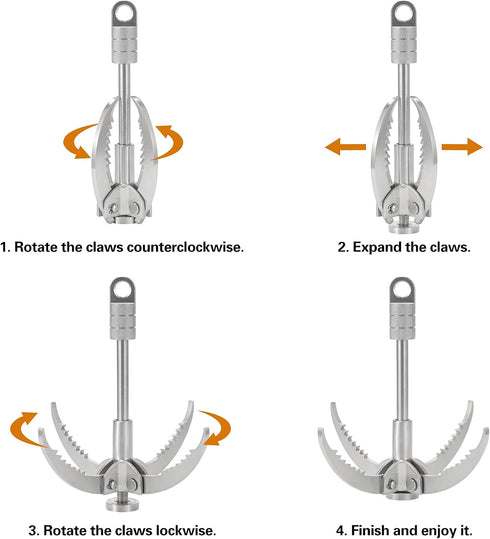 Large 4-Claw Grappling Hook with 65ft Rope, Stainless Steel Folding Grapple Hooks for Outdoor Survival