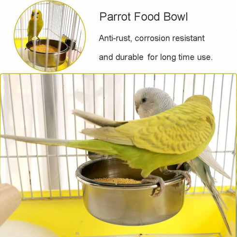 Tfwadmx Bird Feeding Dish Cups, 2PCS Clamp Holder for Parrot Food Bowl, Bird Cage Water Bowl