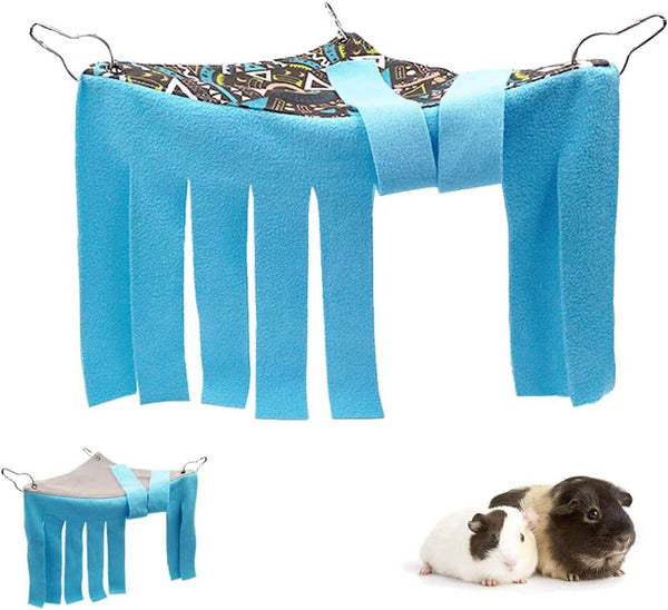 RIOUSSI Guinea Pig Hideout, Hideaway Corner Fleece Toys Cage Accessories with Reversible Sides, Geo/Gray+Blue x 1