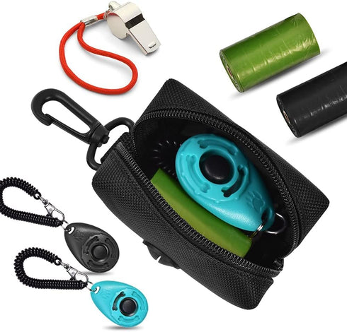 Dog Waste Bag Dispenser, Soft Fabric Zipper Holder for Doggie Waste Bags, 2PCS Black Pouch for Leash Accessory