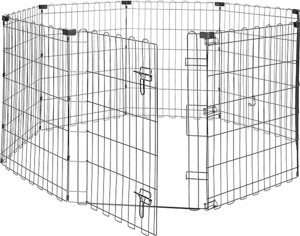 Amazon Basics Octagonal Foldable Metal Exercise Pet Play Pen for Dogs, Single Door, Small, 60 x 60 x 30 Inches, Black